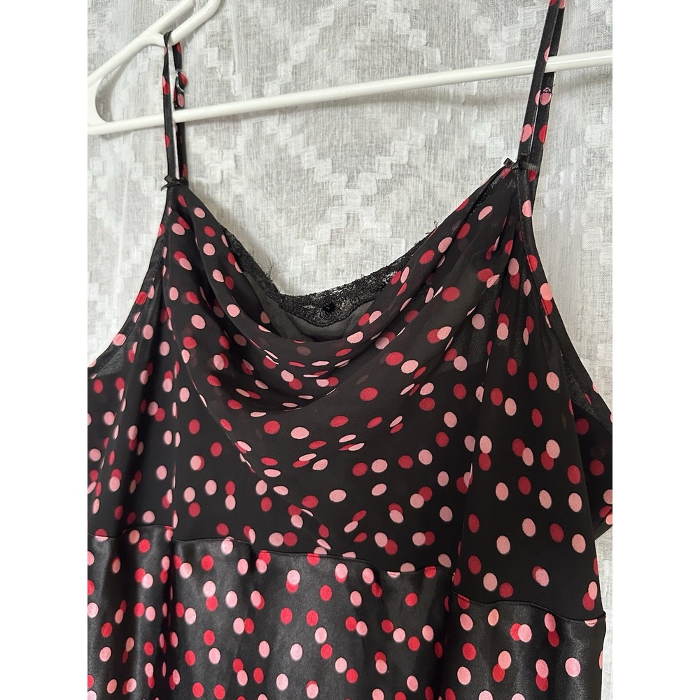 Vintage Y2K Cowl Neck L Sheer Black Pink 90s Y2K Polka Dot Whimsical Fairy Dress - Picture 3 of 7